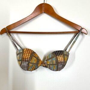 La Perla Geometric Yellow Gray Green Swim Bra Cup Top Size 6 NEW Stretch Lift
